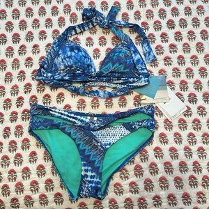 Sunseeker Australia Swimsuit Bikini Bathing Suit Blue Multi Logo Swim New